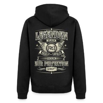 Jahrgang 1963 Geboren Geburtstag Legende - Unisex Premium Bio Zip Hoodie - Schwarz - Hinten - Nico (187cm)
