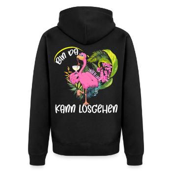 Flamingo Cocktail im Dschungel - Unisex Premium Bio Zip Hoodie - Schwarz - Hinten - Nico (187cm)