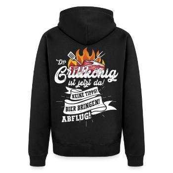 Grillparty Motiv mit Fleisch und Flammen - Unisex Premium Bio Zip Hoodie - Schwarz - Hinten - Nico (187cm)