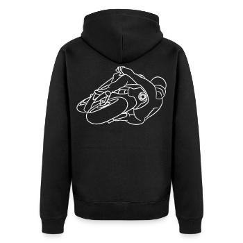 Rennmotorrad in Schräglage nach rechts - hell - Unisex Premium Bio Zip Hoodie - Schwarz - Hinten - Nico (187cm)