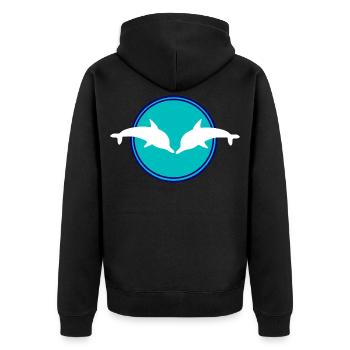 Delfin Delphine - Unisex Premium Bio Zip Hoodie - Schwarz - Hinten - Nico (187cm)