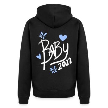 Baby 2022 - Geburt Schwanger 2022 - Unisex Premium Bio Zip Hoodie - Schwarz - Hinten - Nico (187cm)