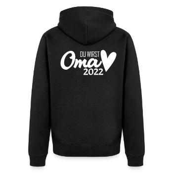 Oma 2022 - Werdende Oma 2022 - Unisex Premium Bio Zip Hoodie - Schwarz - Hinten - Nico (187cm)