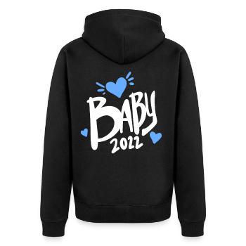 Baby 2022 - Geburt Schwanger 2022 - Unisex Premium Bio Zip Hoodie - Schwarz - Hinten - Nico (187cm)