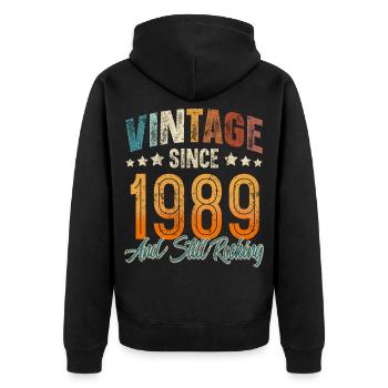1989 Geburtsjahr Geburtstag Baujahr Vintage - Unisex Premium Bio Zip Hoodie - Schwarz - Hinten - Nico (187cm)