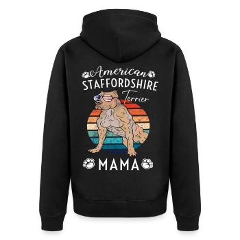 American Staffordshire Mom - Unisex Premium Organic Zip Hoodie - black - Back - Nico (187cm)
