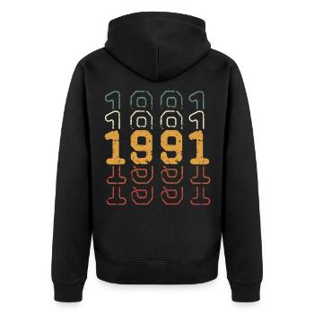 1991 - Unisex Premium Organic Zip Hoodie - black - Back - Nico (187cm)