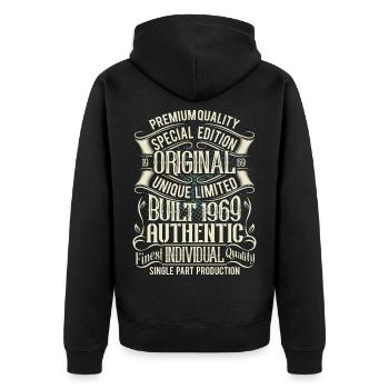 1969 Geboren Geburtstag Retro Vintage - Unisex Premium Bio Zip Hoodie - Schwarz - Hinten - Nico (187cm)