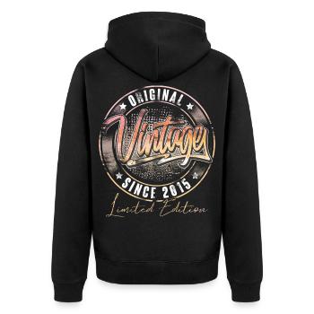 2015 Geburtsjahr Geburtstag Vintage - Unisex Premium Bio Zip Hoodie - Schwarz - Hinten - Nico (187cm)