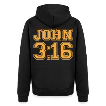 John 3:16 Bold Varsity Typography - Unisex Premium Organic Zip Hoodie - black - Back - Nico (187cm)