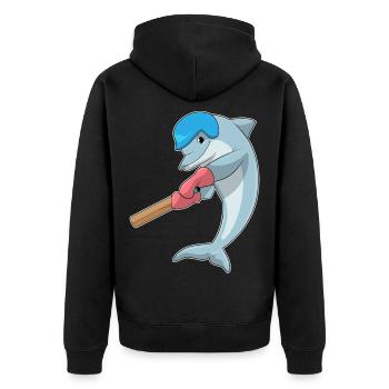 Dolphin Cricket Cricket Bat - Unisex Premium Organic Zip Hoodie - black - Back - Nico (187cm)