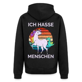 Ich hasse Menschen Einhorn Retro - Unisex Premium Bio Zip Hoodie - Schwarz - Hinten - Nico (187cm)