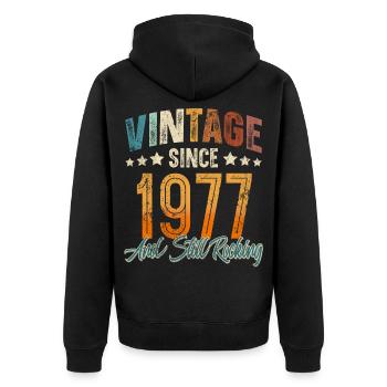 1977 Geburtsjahr Geburtstag Baujahr Vintage - Unisex Premium Bio Zip Hoodie - Schwarz - Hinten - Nico (187cm)