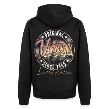 1955 Geburtsjahr Geburtstag Vintage - Unisex Premium Bio Zip Hoodie - Schwarz - Hinten - Nico (187cm)