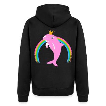 Regenbogen Delfin goldene Krone Rosa - Unisex Premium Bio Zip Hoodie - Schwarz - Hinten - Nico (187cm)