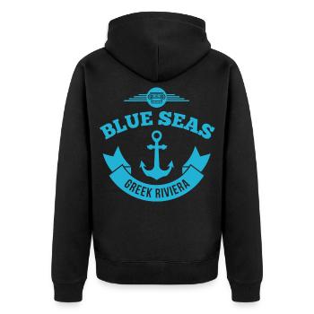 Blue Seas Greek Riviera - Unisex Premium Organic Zip Hoodie - black - Back - Nico (187cm)