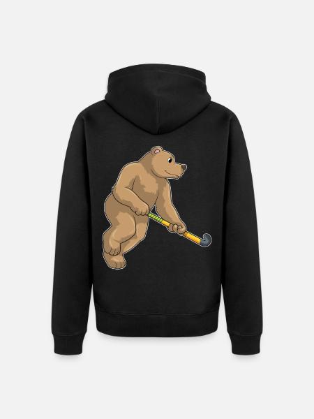 Bear Field Hockey Field Hockey Stick - Unisex Premium Organic Zip Hoodie - black