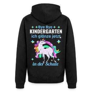 Bye Bye Kindergarten Glitzer Einhorn Einschulung - Unisex Premium Bio Zip Hoodie - Schwarz - Hinten - Nico (187cm)