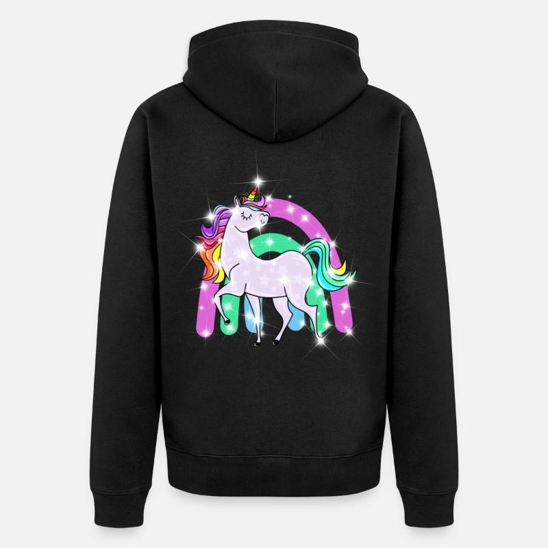 funkelndes Einhorn mit Regenbogen - Unisex Premium Bio Zip Hoodie - Schwarz