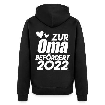 Oma 2022 - Werdende Oma 2022 - Unisex Premium Bio Zip Hoodie - Schwarz - Hinten - Nico (187cm)
