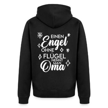 Oma Engel Spruch - Unisex Premium Bio Zip Hoodie - Schwarz - Hinten - Nico (187cm)