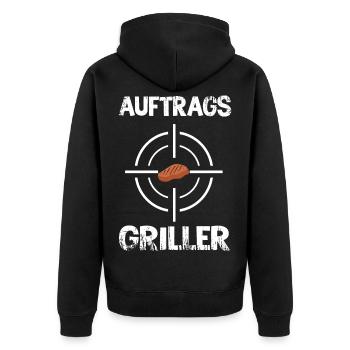 AUFTRAGS GRILLER BBQ - Unisex Premium Bio Zip Hoodie - Schwarz - Hinten - Nico (187cm)