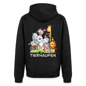 Happy Tierhaufen I Tiere I Zoo I Wildnis I Fun - Unisex Premium Bio Zip Hoodie - Schwarz - Hinten - Nico (187cm)