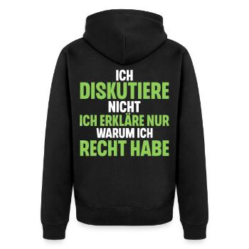 Ich Diskutiere Nicht Ich Erkläre Nur Warum Ich - Unisex Premium Bio Zip Hoodie - Schwarz - Hinten - Nico (187cm)