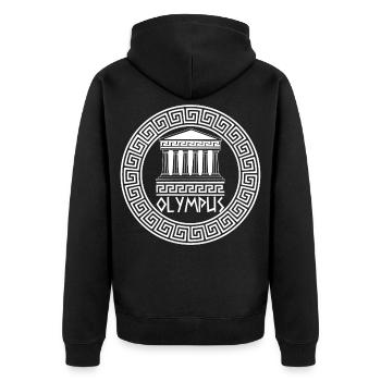 Die Domäne der Götter (weiß) - Unisex Premium Bio Zip Hoodie - Schwarz - Hinten - Nico (187cm)