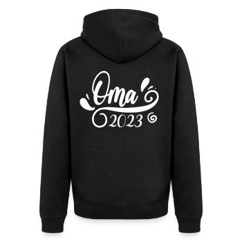 Oma 2023 - Werdende Oma 2023 - Unisex Premium Bio Zip Hoodie - Schwarz - Hinten - Nico (187cm)