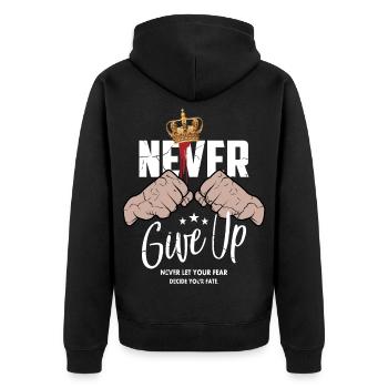 Gib niemals auf - Unisex Premium Bio Zip Hoodie - Schwarz - Hinten - Nico (187cm)