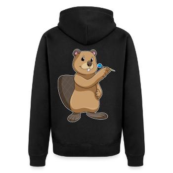 Biber Dart Dartpfeil - Unisex Premium Bio Zip Hoodie - Schwarz - Hinten - Nico (187cm)