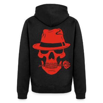 Gangster red skull - Unisex Premium Organic Zip Hoodie - black - Back - Nico (187cm)