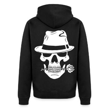 Weißer Gangsterschädel - Unisex Premium Bio Zip Hoodie - Schwarz - Hinten - Nico (187cm)