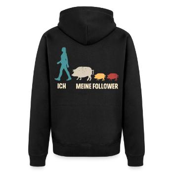 Schwein Landwirtin Ich Und Meine Follower - Unisex Premium Bio Zip Hoodie - Schwarz - Hinten - Nico (187cm)