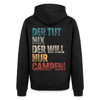 Campen Camping Retro Vintage - Unisex Premium Bio Zip Hoodie - Schwarz - Hinten - Nico (187cm)