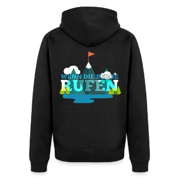 Wenn die Berge rufen Geschenk - Unisex Premium Bio Zip Hoodie - Schwarz - Hinten - Nico (187cm)