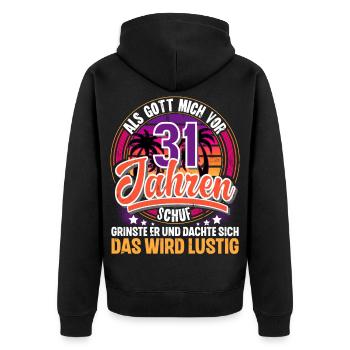 31. Geburtstag Als Gott Mich Schuf Vor - Unisex Premium Bio Zip Hoodie - Schwarz - Hinten - Nico (187cm)