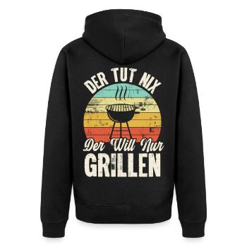 Der Tut Nix Der Will Nur Grillen - Unisex Premium Bio Zip Hoodie - Schwarz - Hinten - Nico (187cm)