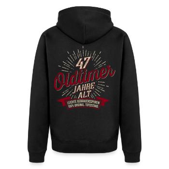 47. Geburtstag Oldtimer - Unisex Premium Bio Zip Hoodie - Schwarz - Hinten - Nico (187cm)
