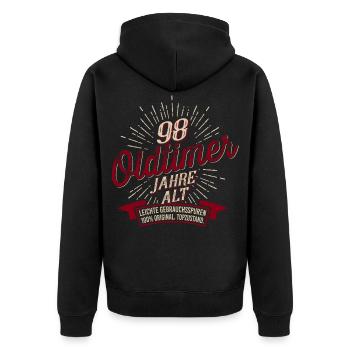 98. Geburtstag Oldtimer - Unisex Premium Bio Zip Hoodie - Schwarz - Hinten - Nico (187cm)