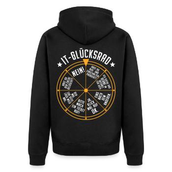 IT Support Glücksrad Service Desk IT Helpdesk Nerd - Unisex Premium Bio Zip Hoodie - Schwarz - Hinten - Nico (187cm)