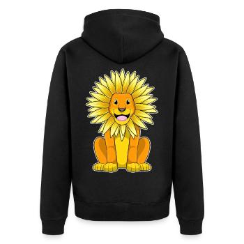 Löwe Sonnenblume  - Unisex Premium Bio Zip Hoodie - Schwarz - Hinten - Nico (187cm)