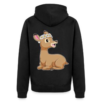 Reh Gänseblümchen  - Unisex Premium Bio Zip Hoodie - Schwarz - Hinten - Nico (187cm)