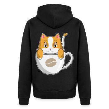 Katze Kaffee Tasse - Unisex Premium Bio Zip Hoodie - Schwarz - Hinten - Nico (187cm)
