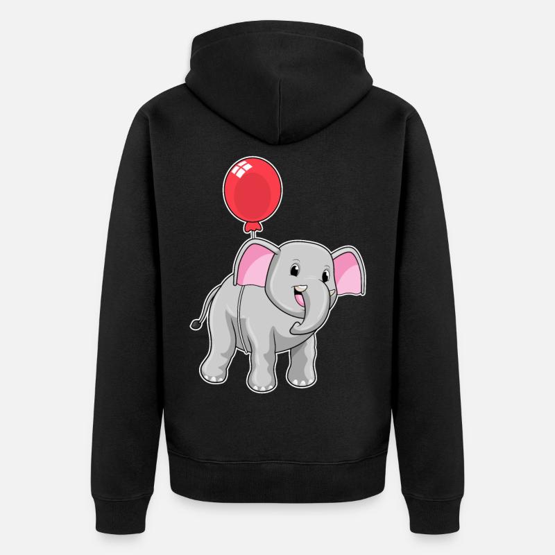 Elefant mit Luftballon - Unisex Premium Bio Zip Hoodie - Schwarz