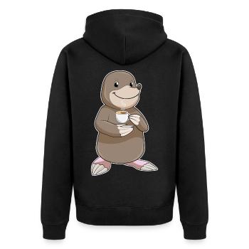 Maulwurf Kaffee Tasse - Unisex Premium Bio Zip Hoodie - Schwarz - Hinten - Nico (187cm)