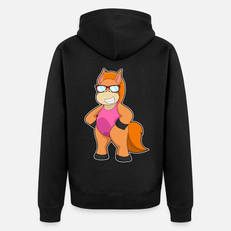 Cheval avec lunettes de soleil - Veste à capuche bio Premium Unisexe - noir