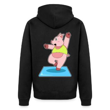 Gymnastique de fitness Yoga des cochons - Veste à capuche bio Premium Unisexe - noir - Dos - Nico (187cm)