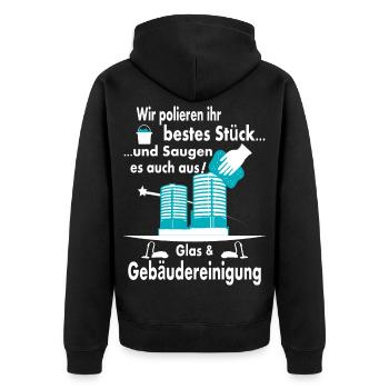 Glas & Gebäudereinigung - Unisex Premium Bio Zip Hoodie - Schwarz - Hinten - Nico (187cm)